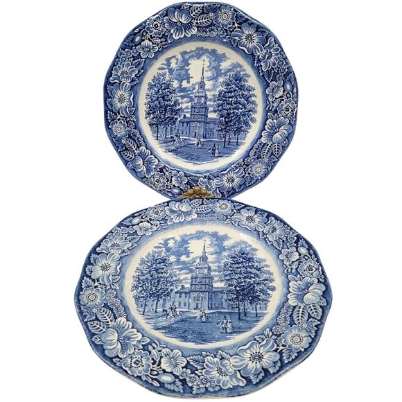 Staffordshire Vintage Liberty Blue 1776 Colonial Transferware 2 Dinner Plate 9‎ - Picture 1 of 10